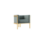 Manhattan Comfort Paramount Velvet Accent Armchair Set of 2, Polished Brass Frame with Geometric Legs, Art Deco Chair, 1920s Glamour, Fully Assembled, Living Room Lounge Seat, Warm Grey