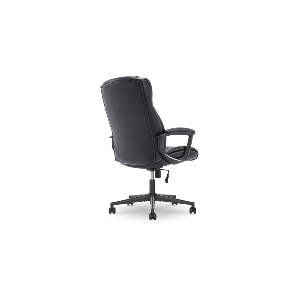 BOWERY HILL Faux Leather Modern Swivel Executive Office Desk Chair, Height Adjustable Upholstered Rolling Chair for Meeting Room, Comfortable Computer Chair for Home Office and Study Room, Black