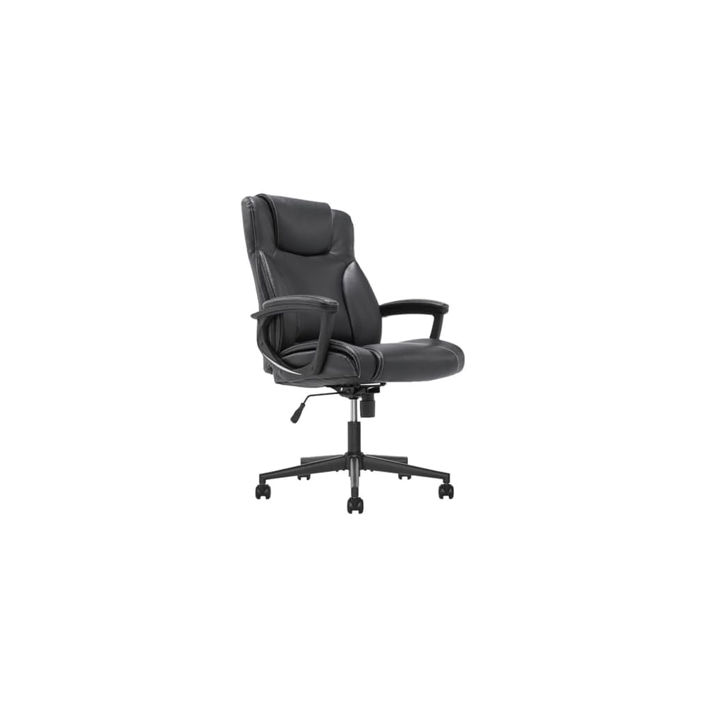 BOWERY HILL Faux Leather Modern Swivel Executive Office Desk Chair, Height Adjustable Upholstered Rolling Chair for Meeting Room, Comfortable Computer Chair for Home Office and Study Room, Black