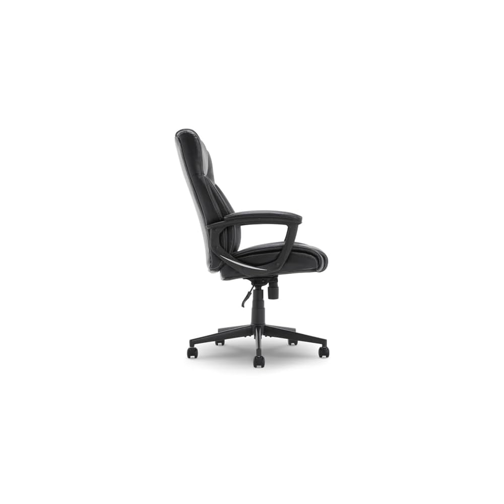 BOWERY HILL Faux Leather Modern Swivel Executive Office Desk Chair, Height Adjustable Upholstered Rolling Chair for Meeting Room, Comfortable Computer Chair for Home Office and Study Room, Black