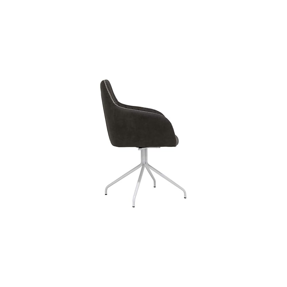 Calico Designs Adelaide Mid-Back Swivel Office Accent Chair – Dark Gray Faux Suede Tufted Upholstery, White Metal Legs, 250-lb Capacity – Modern Accent Home Office Swivel Seat