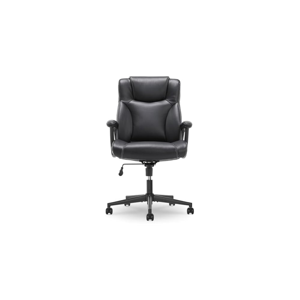 BOWERY HILL Faux Leather Modern Swivel Executive Office Desk Chair, Height Adjustable Upholstered Rolling Chair for Meeting Room, Comfortable Computer Chair for Home Office and Study Room, Black