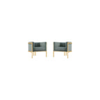 Manhattan Comfort Paramount Velvet Accent Armchair Set of 2, Polished Brass Frame with Geometric Legs, Art Deco Chair, 1920s Glamour, Fully Assembled, Living Room Lounge Seat, Warm Grey