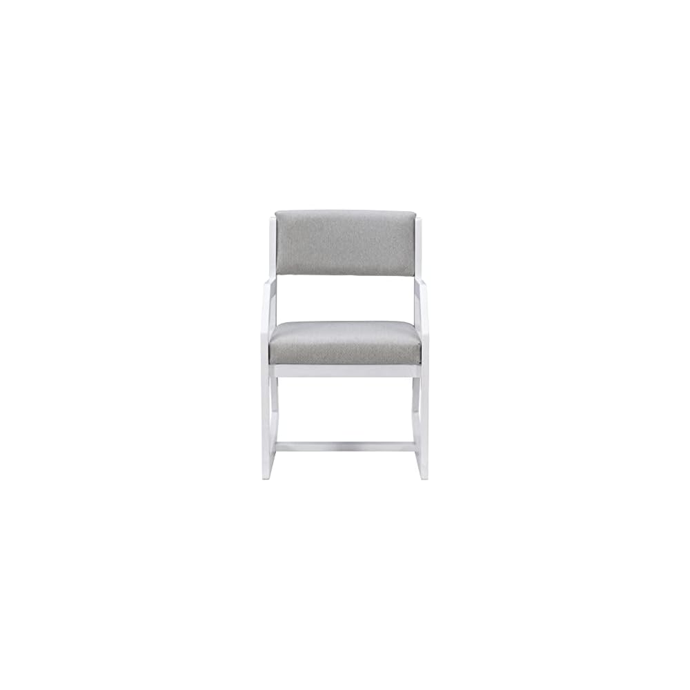 Linon Home Decor Products Karlee White 2 Position Sled Base Chair with Grey Upholstery
