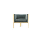 Manhattan Comfort Paramount Velvet Accent Armchair Set of 2, Polished Brass Frame with Geometric Legs, Art Deco Chair, 1920s Glamour, Fully Assembled, Living Room Lounge Seat, Warm Grey