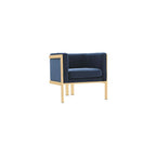 Manhattan Comfort Paramount Velvet Accent Armchair Set of 2, Polished Brass Frame with Geometric Legs, Art Deco Chair, 1920s Glamour, Fully Assembled, Living Room Lounge Seat, Warm Grey
