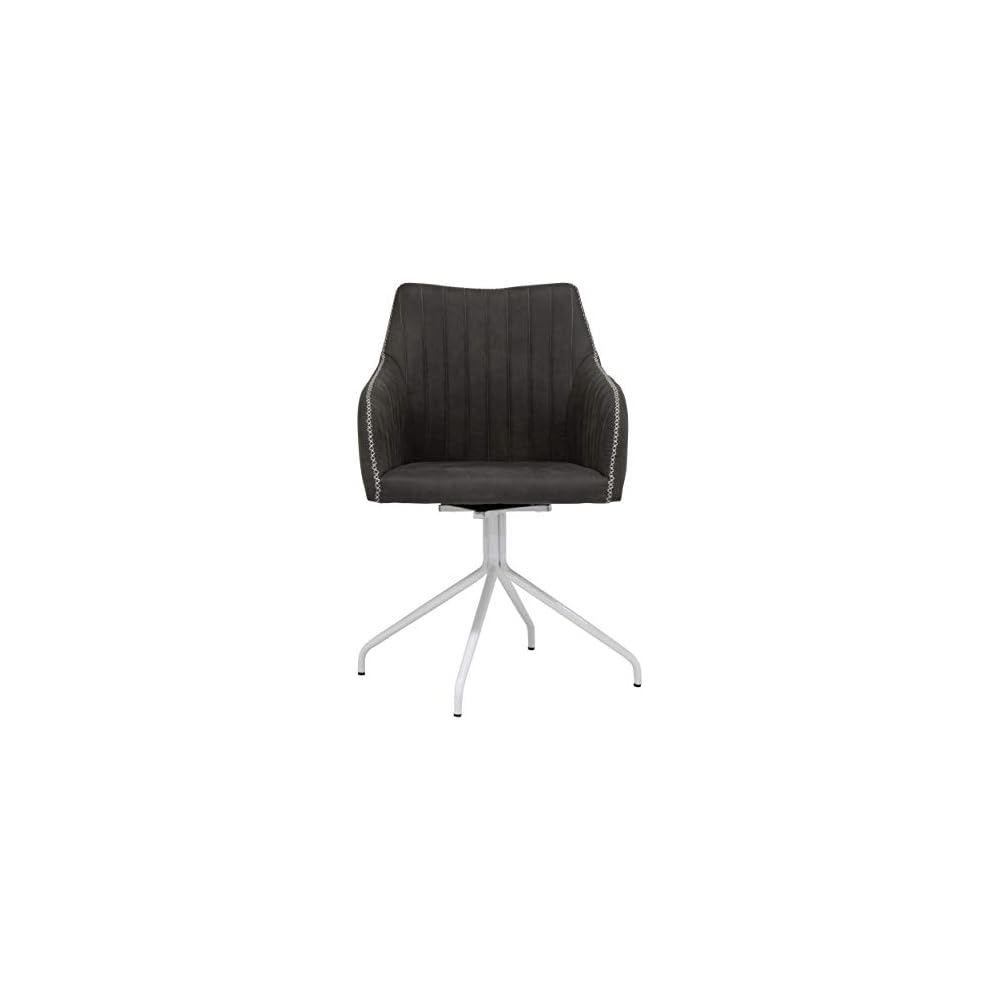 Calico Designs Adelaide Mid-Back Swivel Office Accent Chair – Dark Gray Faux Suede Tufted Upholstery, White Metal Legs, 250-lb Capacity – Modern Accent Home Office Swivel Seat