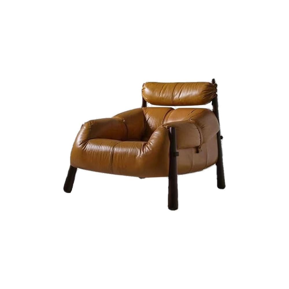 Vintage Leather Accent Lounge Chair with Solid Wood Frame, Mid Century Modern Armchair with Cushioned Backrest, Premium Single Sofa Chair for Living Room, Office & Reading Space (Black)