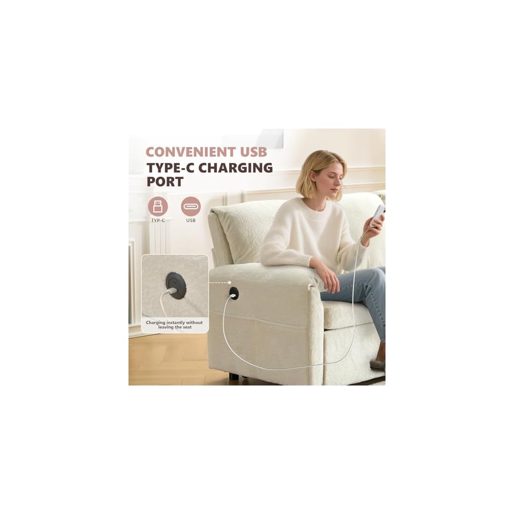 VINGLI Convertible Sofa Bed Couches for Living Room, Sleeper Sofa with Pull Out Couch Bed, Cloud-Like Plush Fleece L-Shape Sectional Couch with Storage Chaise, USB Charging, Side Pockets (Beige)