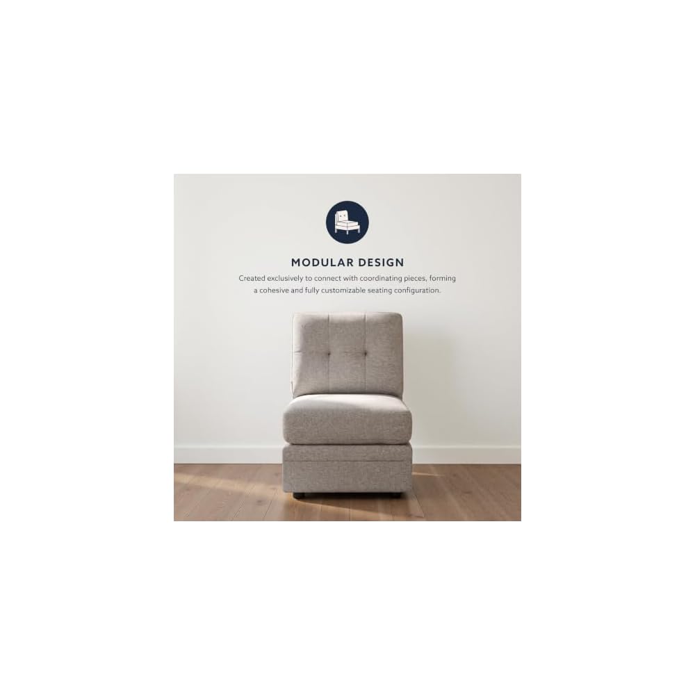 Linon KYVOS Mallory 24" Modular Armless Chair in Grey Mist Chenille