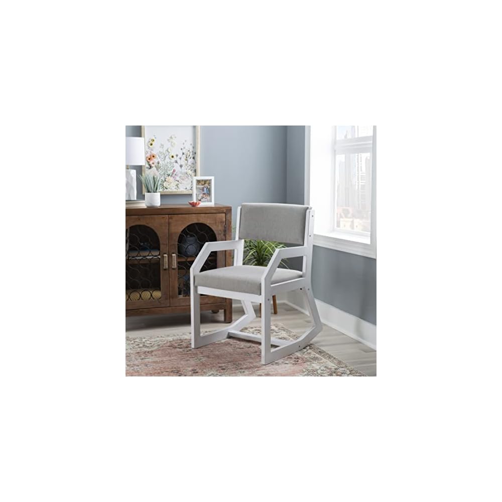 Linon Home Decor Products Karlee White 2 Position Sled Base Chair with Grey Upholstery