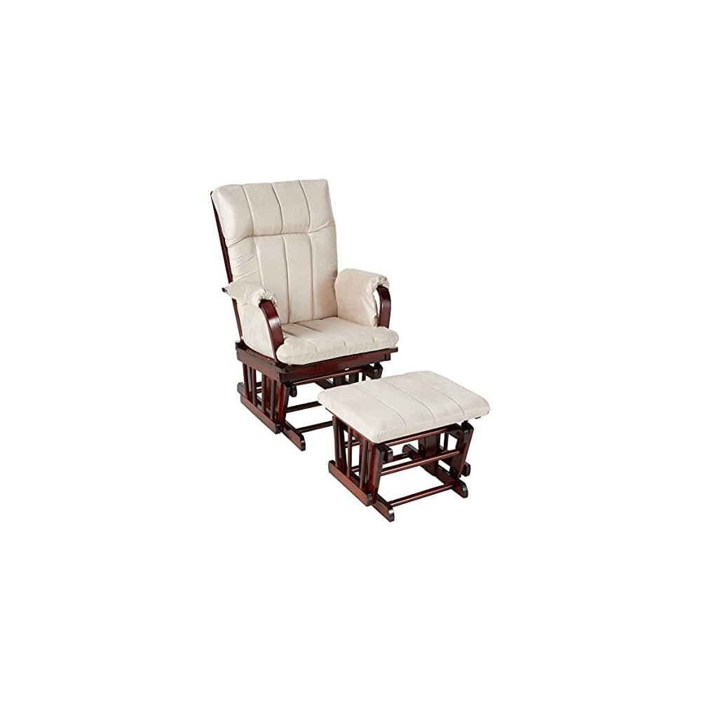 Artiva USA Wood Glider Chair and Ottoman Mircofiber Cushion Set