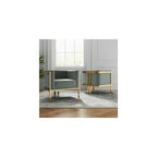 Manhattan Comfort Paramount Velvet Accent Armchair Set of 2, Polished Brass Frame with Geometric Legs, Art Deco Chair, 1920s Glamour, Fully Assembled, Living Room Lounge Seat, Warm Grey