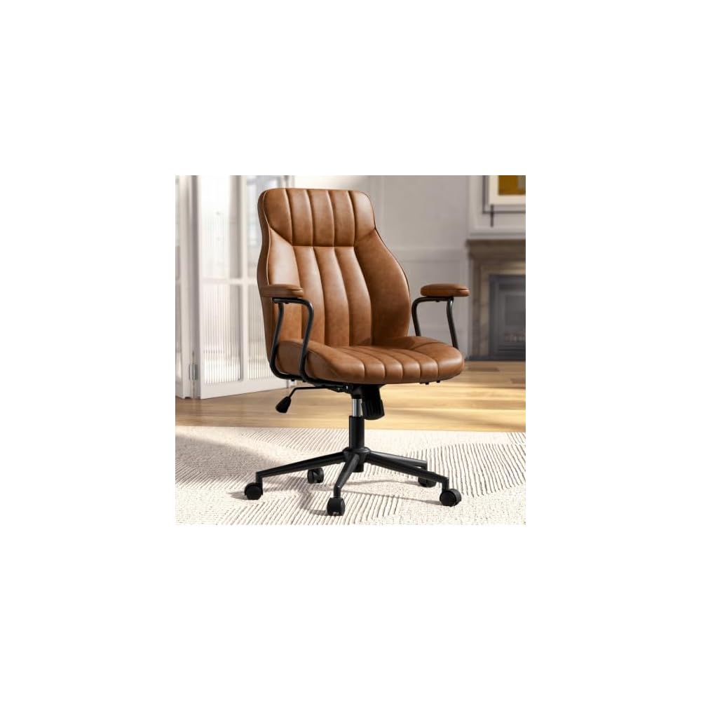 Blue Leather Office Chair, Mid Century Home Office Desk Chair