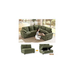 Ihanherry 83-inch 5-Seater Large Sectional Sofa Bed with Storage, Corduroy Reversible Modular Sleeper Sofa with USB Port & 4 Pillows, Convertible L-Shaped Couch for Living Room（Green）