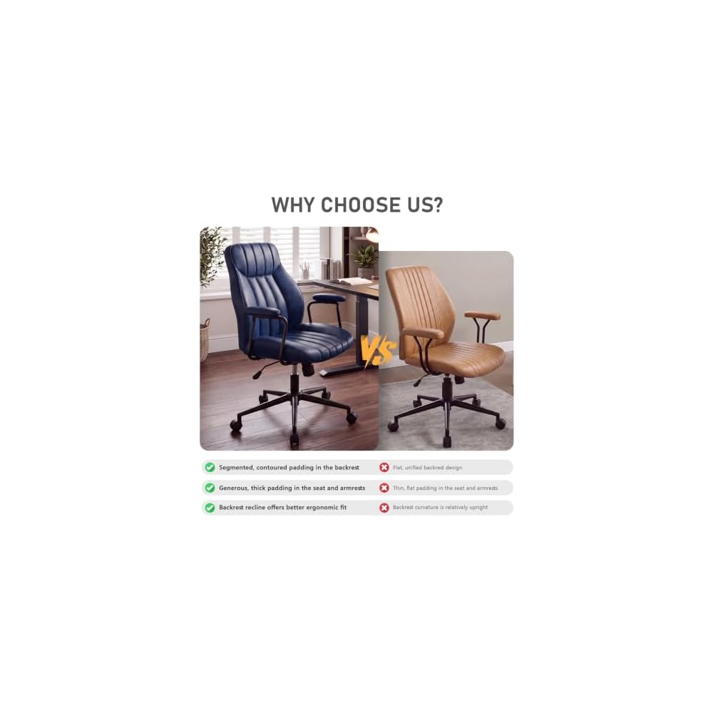 Blue Leather Office Chair, Mid Century Home Office Desk Chair