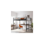 VINGLI Queen Loft Bed with Flat Rungs for Adults, Kids and Young Teens, No Box Spring Required,Heavy Duty Metal Slat Support, Black