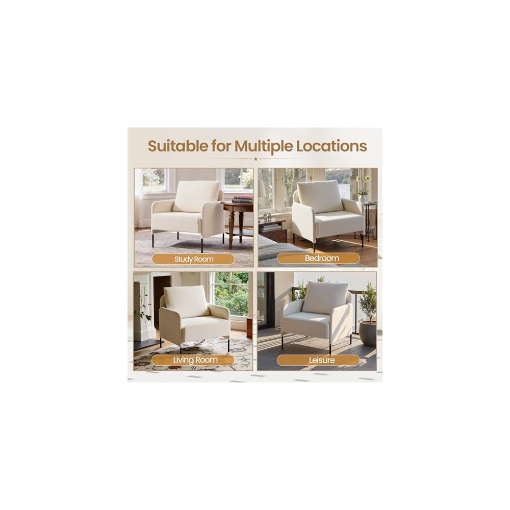 Beige Chenille Single Sofa for Living Room,Deep Seat Sofa with Throw Pillow
