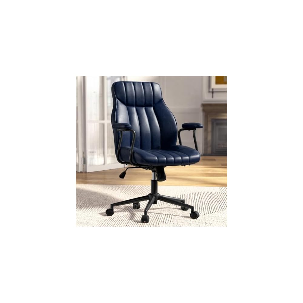 Blue Leather Office Chair, Mid Century Home Office Desk Chair