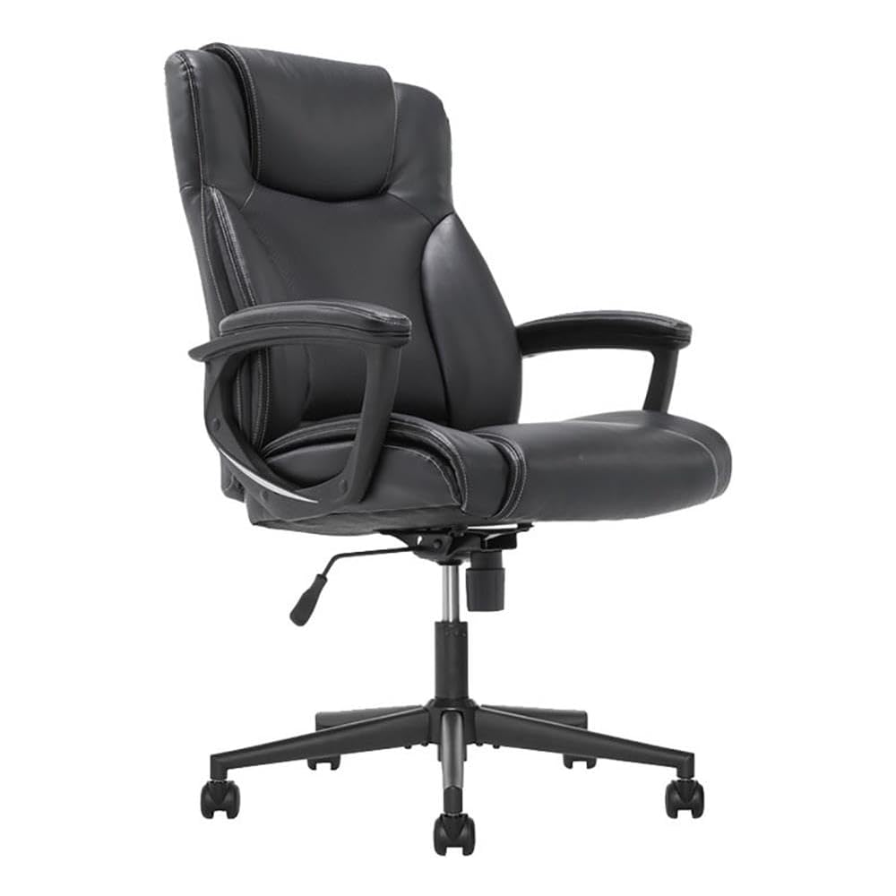 BOWERY HILL Faux Leather Modern Swivel Executive Office Desk Chair, Height Adjustable Upholstered Rolling Chair for Meeting Room, Comfortable Computer Chair for Home Office and Study Room, Black