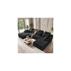 134" Boneless Couches for Living Room - Modular Sectional Sofa U Shaped Oversized Deep Seat High Back Corduroy No Assembly Modern Cloud Big Comfy Floor Couches (Black)