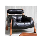 Vintage Leather Accent Lounge Chair with Solid Wood Frame, Mid Century Modern Armchair with Cushioned Backrest, Premium Single Sofa Chair for Living Room, Office & Reading Space (Black)