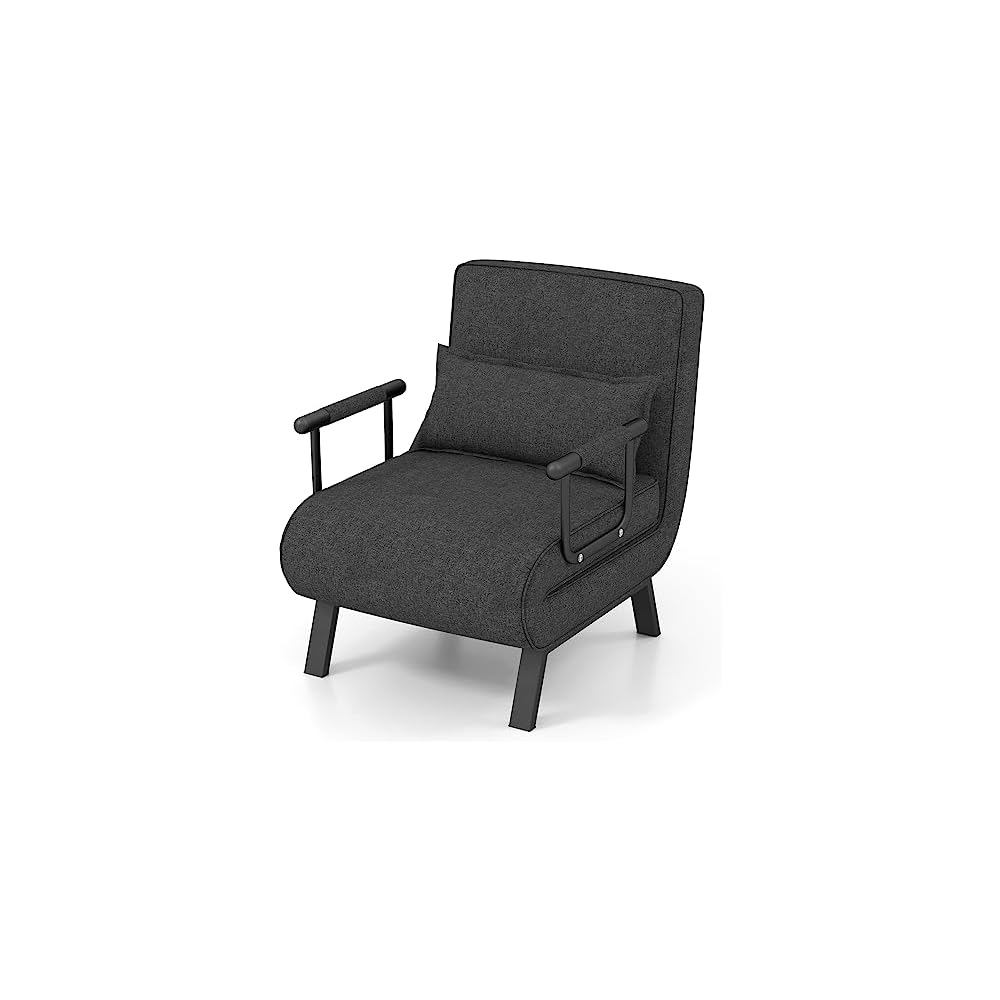 HOMGX 4-in-1 Convertible Sofa Chair Bed, Leisure Recliner Sleeper w/ 6 Adjustable Position Backrest Lounge Seat, Folding Sofa Bed w/High Elastic Sponge, Ideal for Home, Office (Gray)