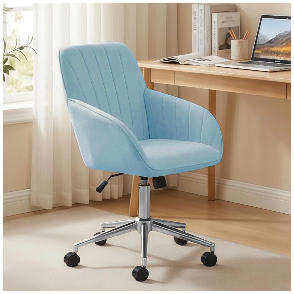 Blue Leather Office Chair, Mid Century Home Office Desk Chair