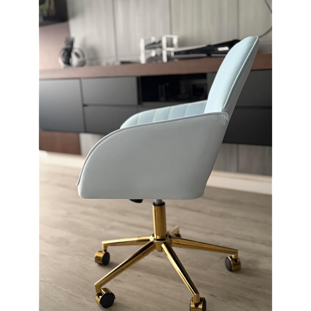 Blue Leather Office Chair, Mid Century Home Office Desk Chair