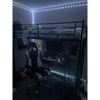 VINGLI Queen Loft Bed with Flat Rungs for Adults, Kids and Young Teens, No Box Spring Required,Heavy Duty Metal Slat Support, Black
