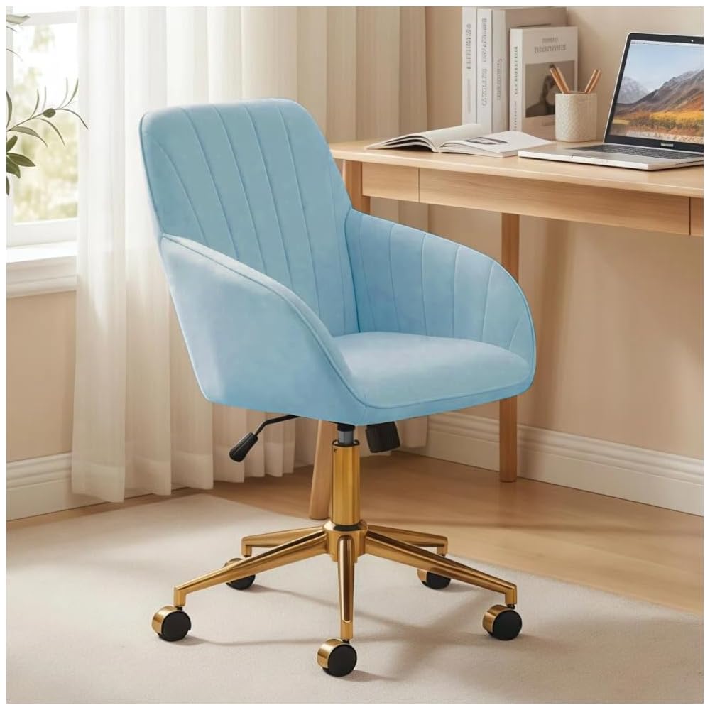 Blue Leather Office Chair, Mid Century Home Office Desk Chair