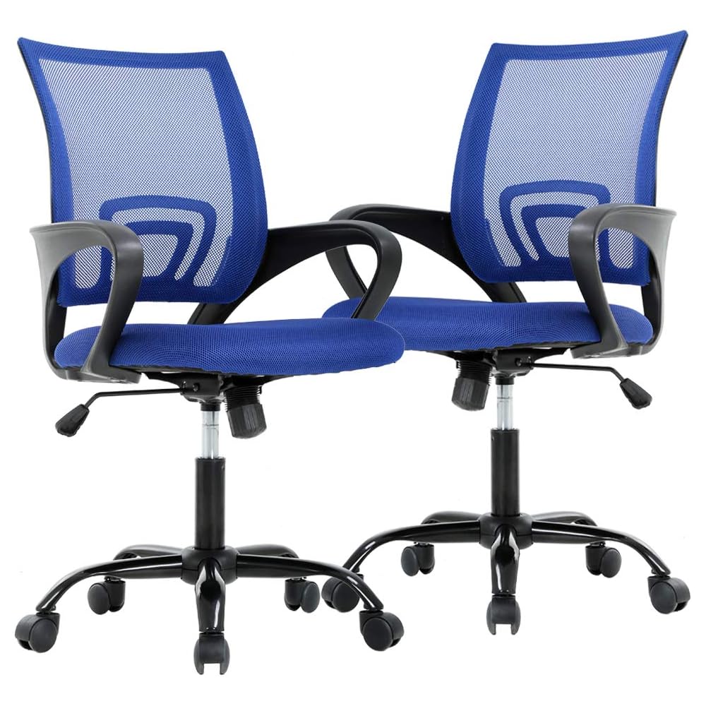 Blue Leather Office Chair, Mid Century Home Office Desk Chair