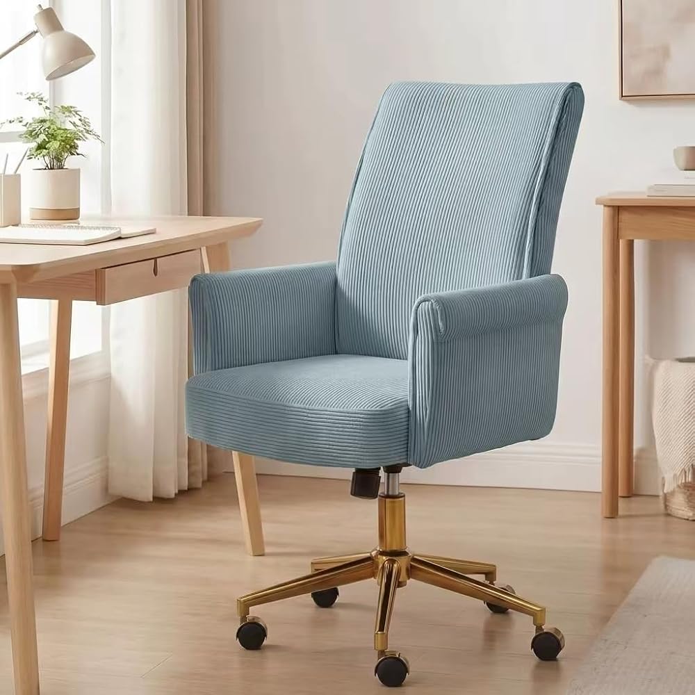 Blue Leather Office Chair, Mid Century Home Office Desk Chair
