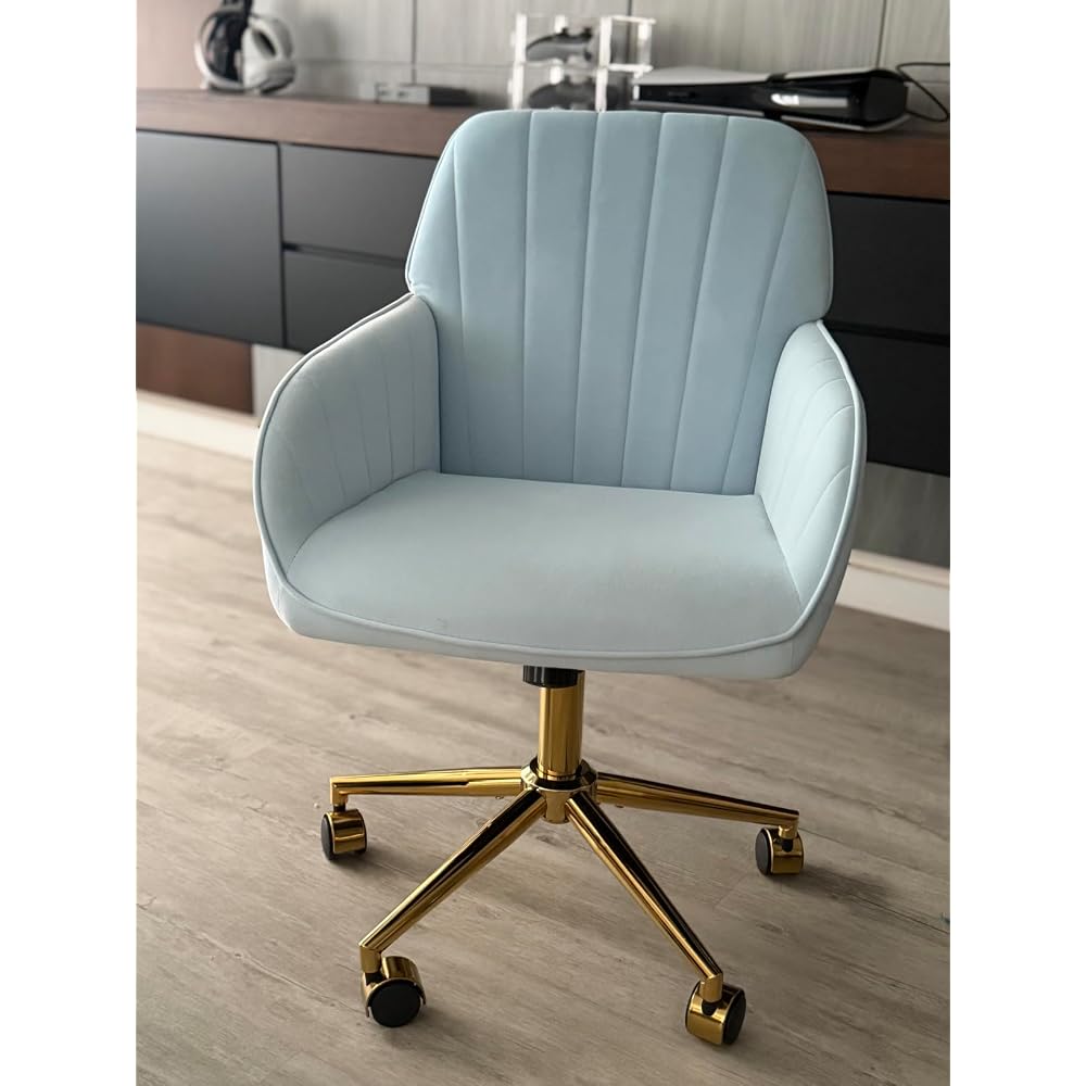 Blue Leather Office Chair, Mid Century Home Office Desk Chair