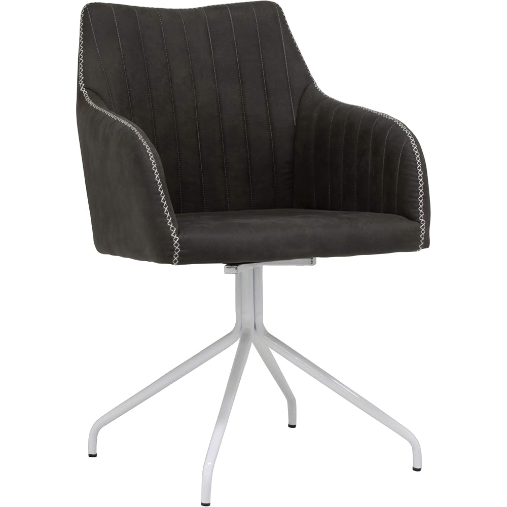 Calico Designs Adelaide Mid-Back Swivel Office Accent Chair – Dark Gray Faux Suede Tufted Upholstery, White Metal Legs, 250-lb Capacity – Modern Accent Home Office Swivel Seat