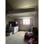 VINGLI Queen Loft Bed with Flat Rungs for Adults, Kids and Young Teens, No Box Spring Required,Heavy Duty Metal Slat Support, Black