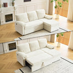 VINGLI Convertible Sofa Bed Couches for Living Room, Sleeper Sofa with Pull Out Couch Bed, Cloud-Like Plush Fleece L-Shape Sectional Couch with Storage Chaise, USB Charging, Side Pockets (Beige)