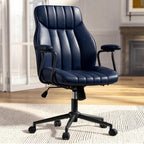 Blue Leather Office Chair, Mid Century Home Office Desk Chair