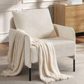 Beige Chenille Single Sofa for Living Room,Deep Seat Sofa with Throw Pillow