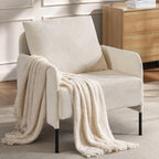 Beige Chenille Single Sofa for Living Room,Deep Seat Sofa with Throw Pillow