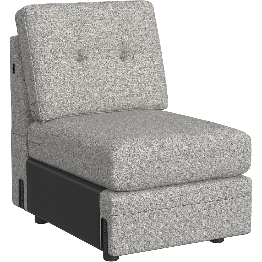Linon KYVOS Mallory 24" Modular Armless Chair in Grey Mist Chenille